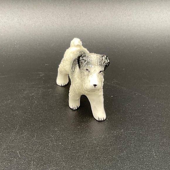 Vintage Ceramic Shaggy Terrier Dog Figurine White Black Porcelain Puppy - Picture 1 of 4